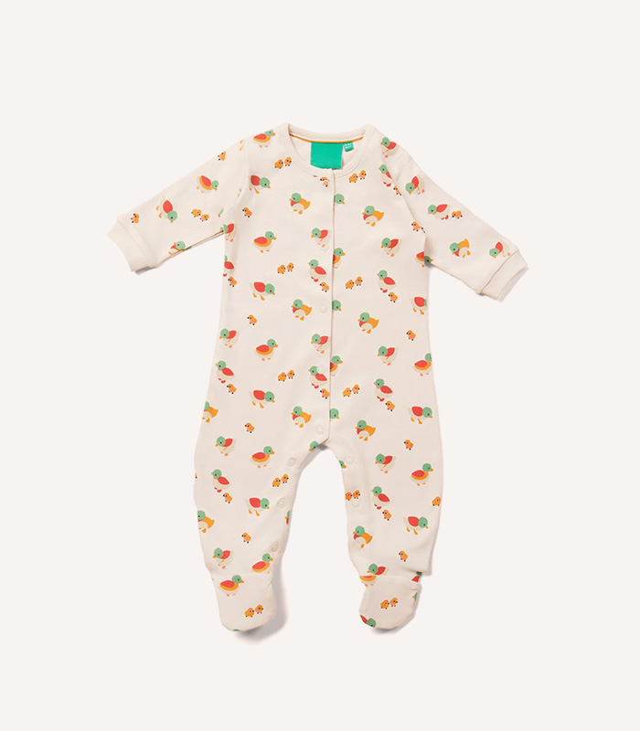 Renkli Ördek ve Civciv Desenli Patikli Bebek Tulumu